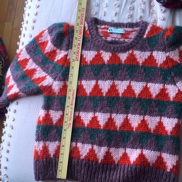 ZARA Pink Purple Puff Shoulder Retro Style Multicolor Sweater - Picture 9 of 10